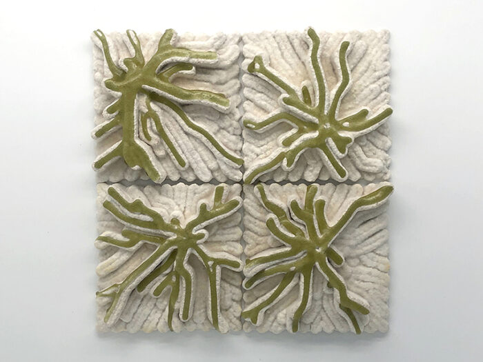 bioMATTERS has created MYCO-ALGA, a non-repetitive interior tiling system.