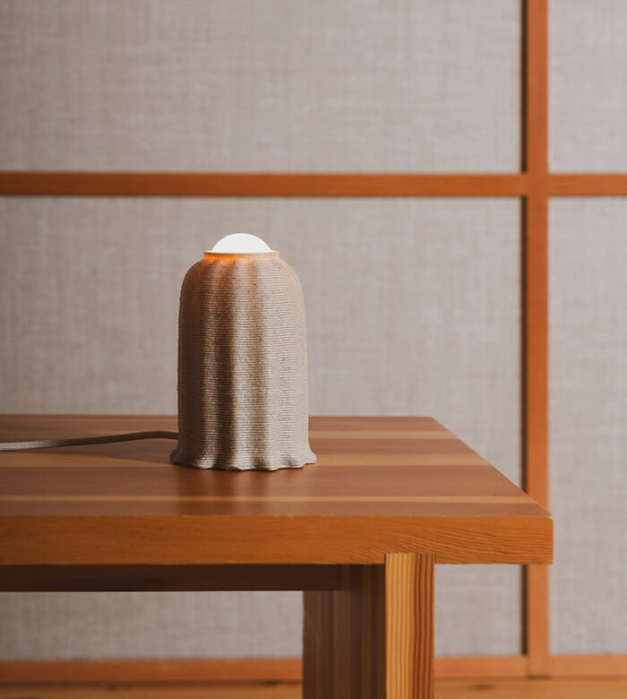 The Infuana Lamp is made from crushed oyster shells