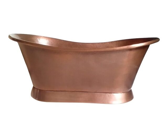 Freestanding copper bath on white background