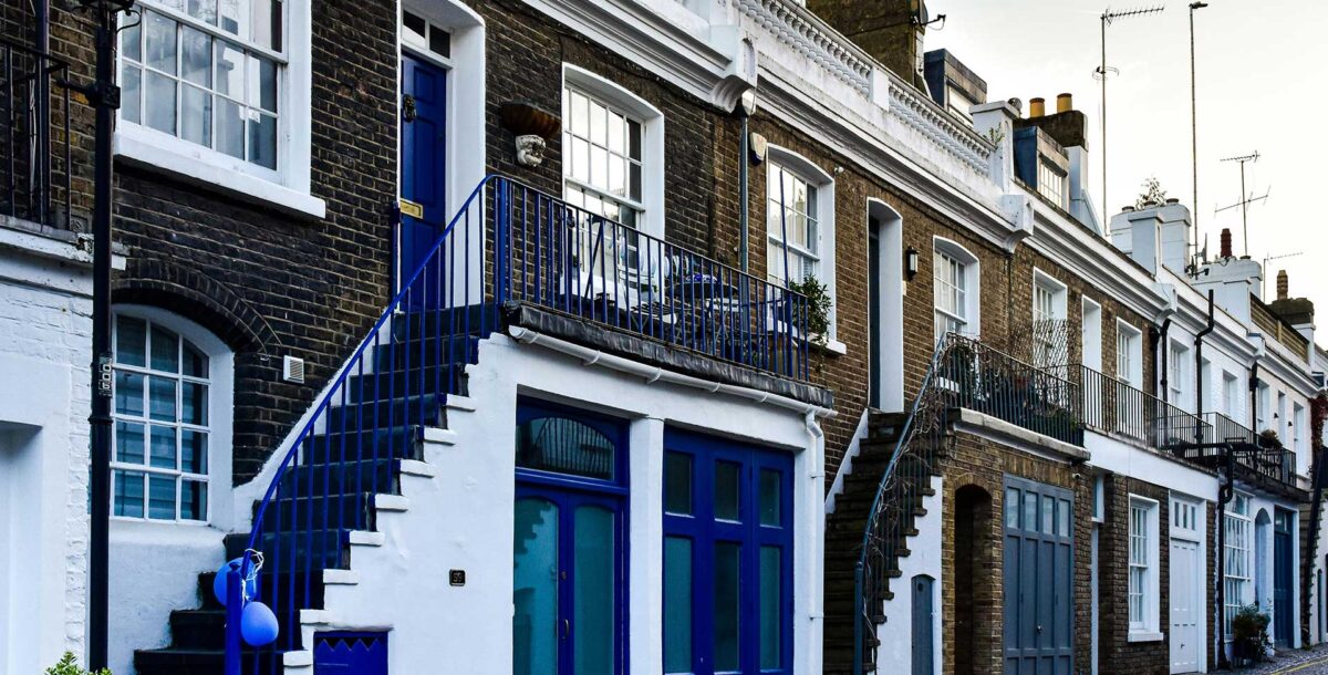A row of Victorian houses in a London mews