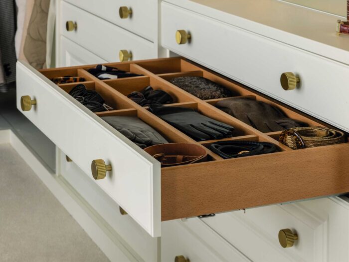 Don't forgot dividing your drawers for organisation in your walk-in wardrobe