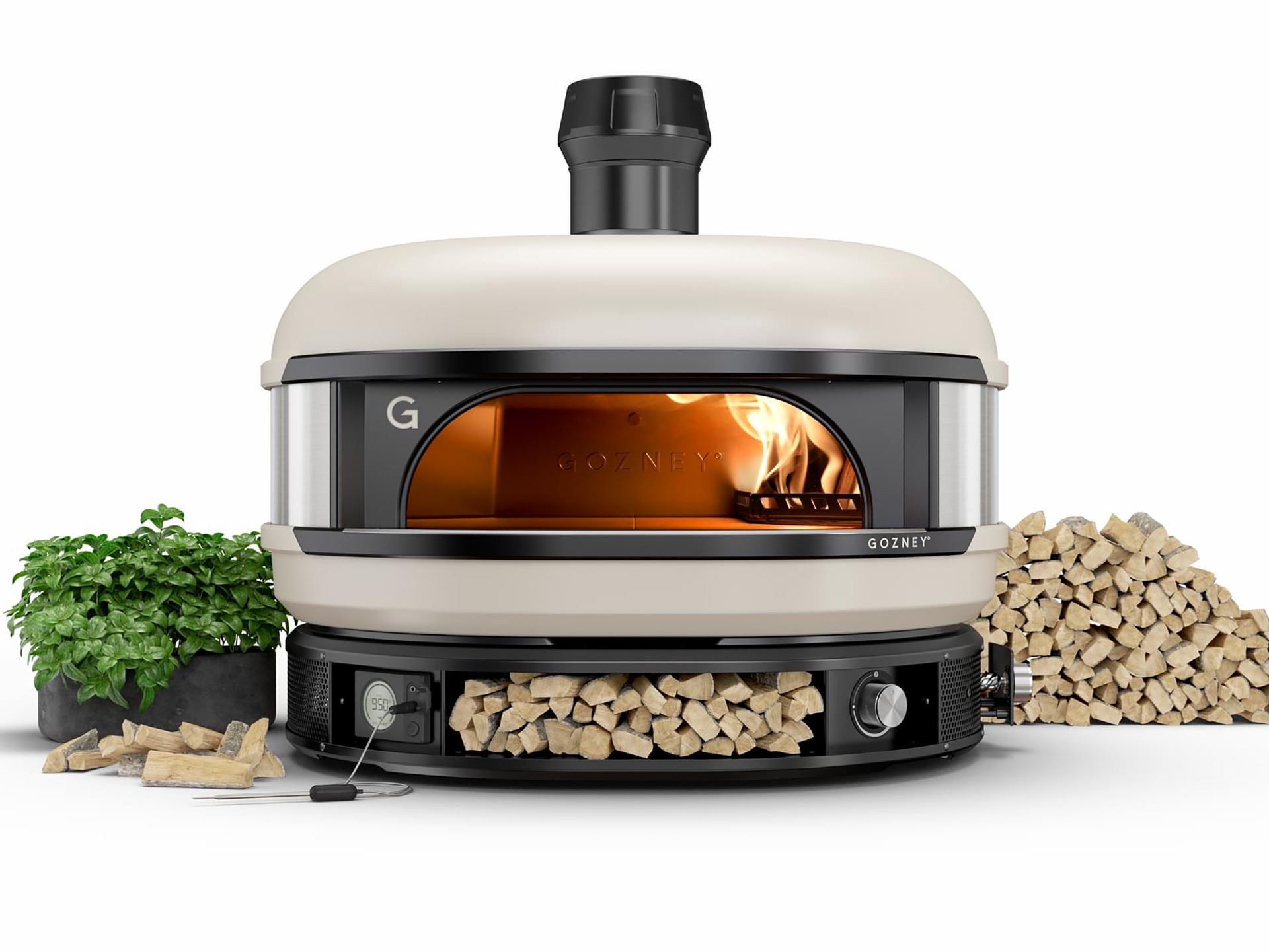 A pizza oven with wood fuel