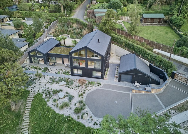 Birds eye view of the prefabricated Surrey property