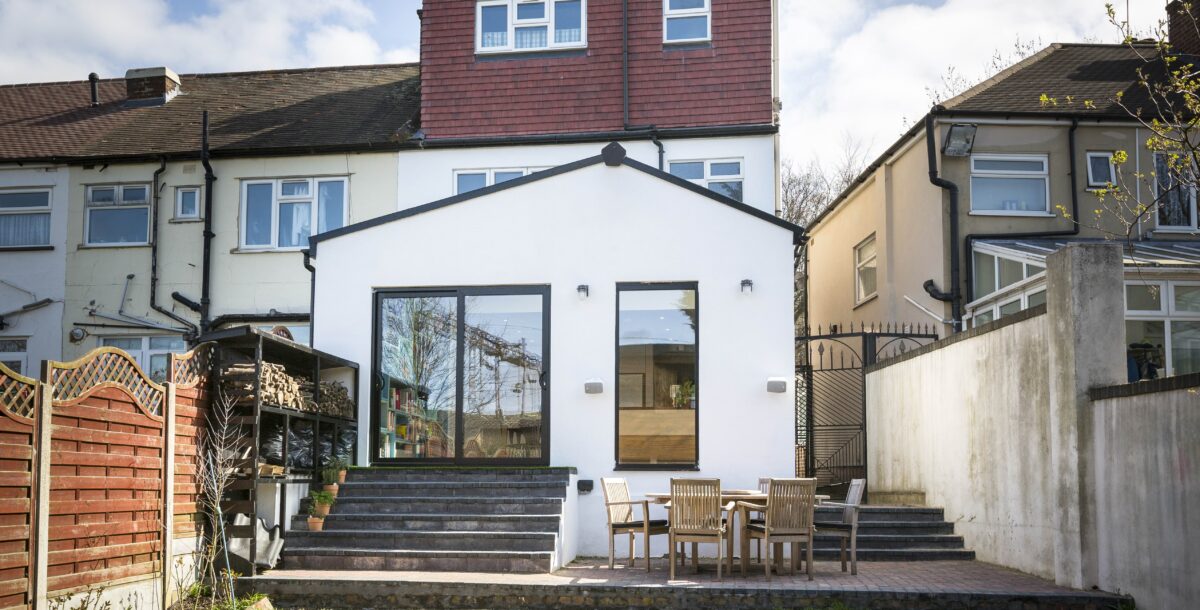 The author's modern rear extension, rendered in white