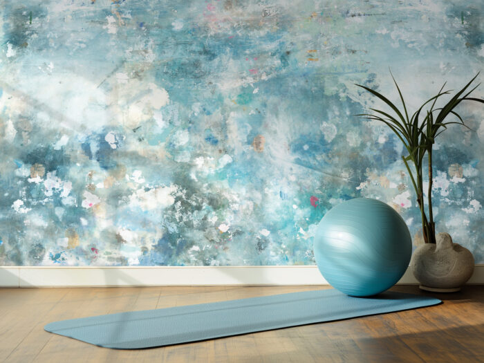 An exercise ball and gym mat 